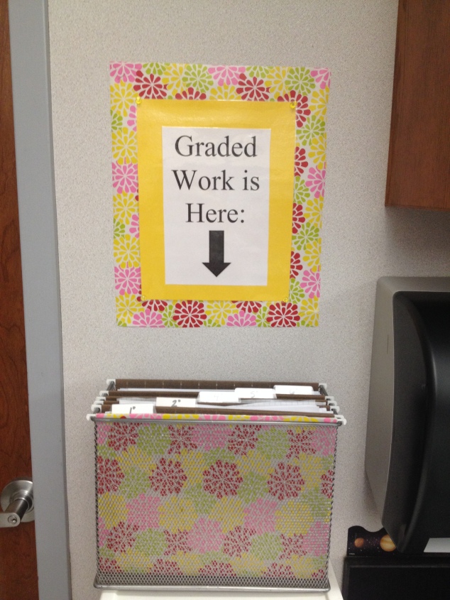 "out box" for passing back graded work to students.